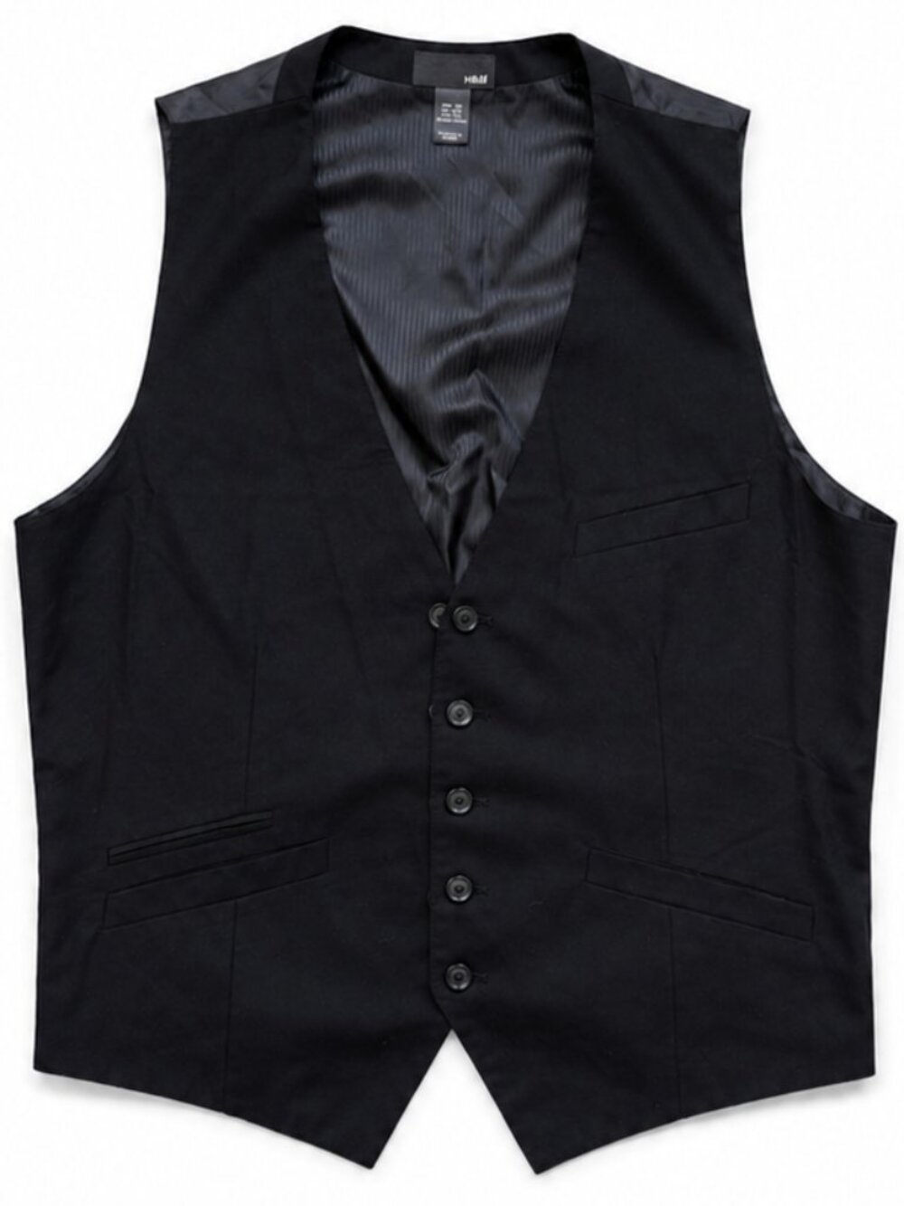 H&M Men’s 42R Black Five-Button Formal Suit Vest Waistcoat